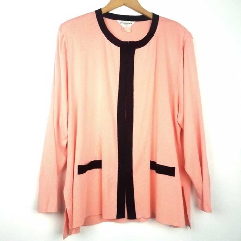 Misook Vintage Pink Cardigan with Black Trim Accents Size 2X